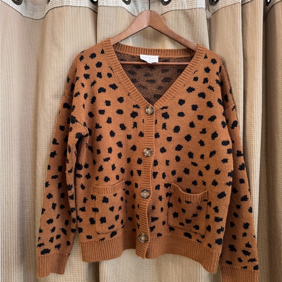 Hayden Sweaters - Hayden Cozy Brown and Black Spotted Knit Cardigan